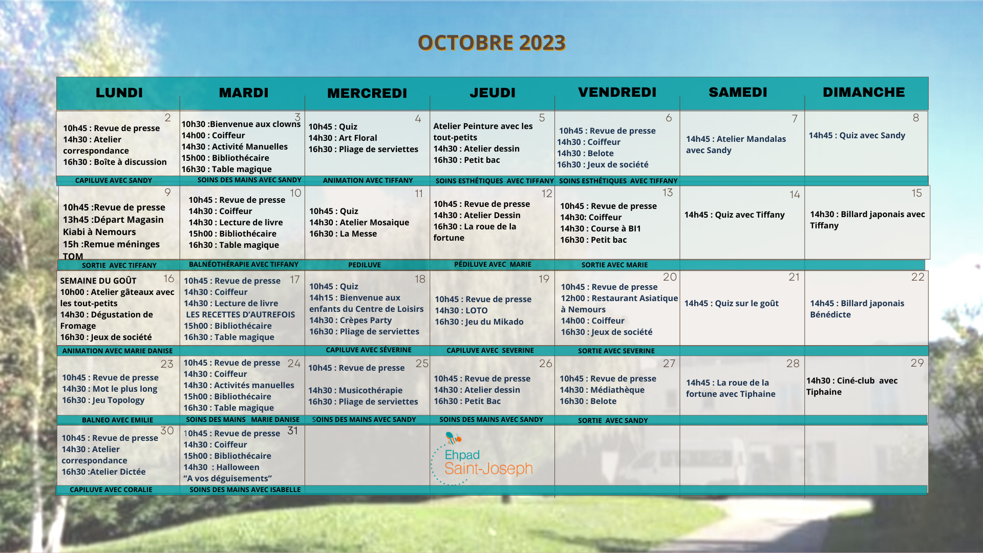 Planning résidents octobre 2023